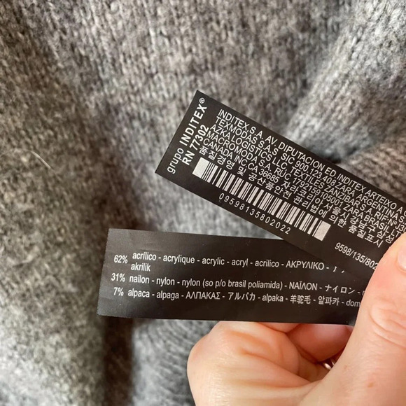 Zara Chunky Knit Turtleneck Oversized Sweater w Bow Tie Sleeve Grey Sz Small - Picture 9 of 9